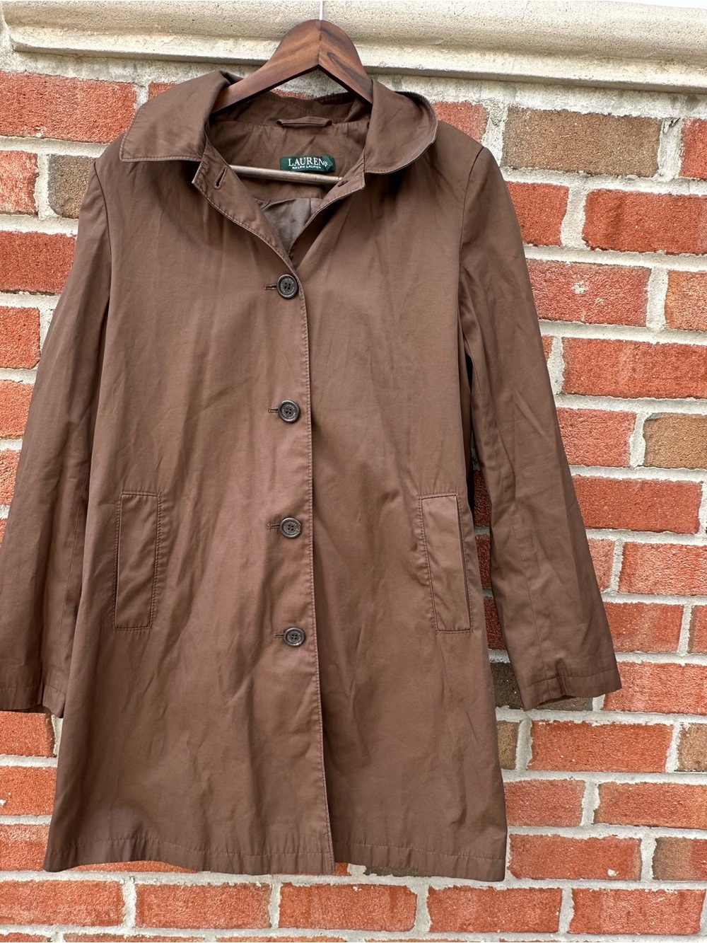 Lauren Ralph Lauren Women’s Single-Breasted A-Line Rain Coat Size M Rich Brown